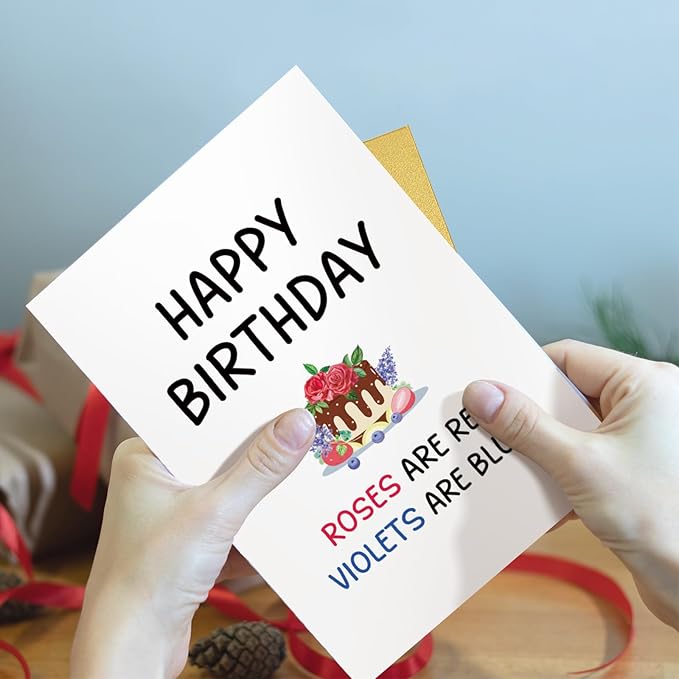 Qiliji Dirty Birthday Card for Husband Wife, Funny Poem Birthday Card for Men Women, Naughty Birthdays Cards for Girlfriend Boyfriend, Roses Are Red Violets Are Blue
