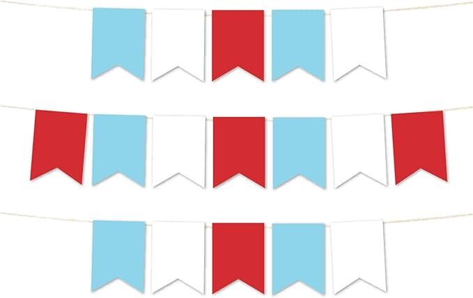 Andaz Press Hanging Pennant Banner with String, Red, White, Baby Blue, 1-Set, 24 Pennants, Approx. 12-Feet Long