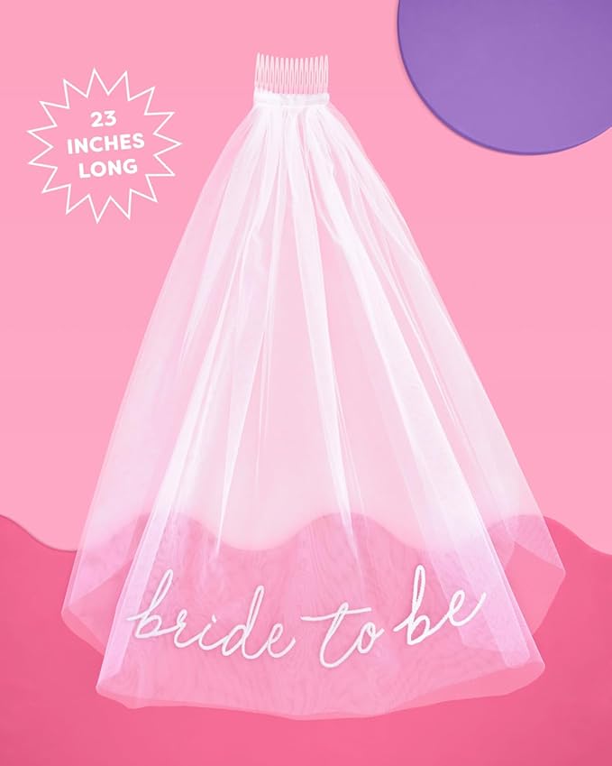 xo, Fetti Bachelorette Bride To Be Embroidered Veil | BachParty Accessory, Bride To Be Headband Decorations, White Headpiece Bridal Shower Gift, Engagement Supplies, Wedding, Bridesmaid Favors