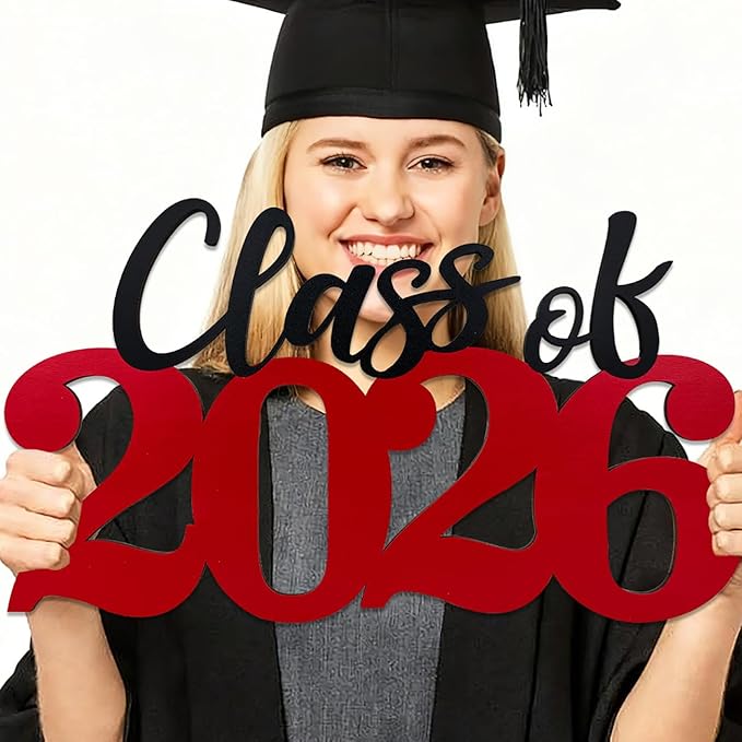 Class of 2026 Wooden Sign Graduation Decorations - Red 2026 Grad Photo Booth Prop & Party Decor