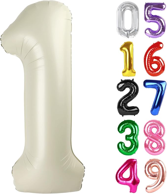 Cream Number 1 Balloon 40 Inch, 1st Birthday Balloon for Baby Boy Girl Toddler First Birthday Decorations, Shiny Cream Party Supplies
