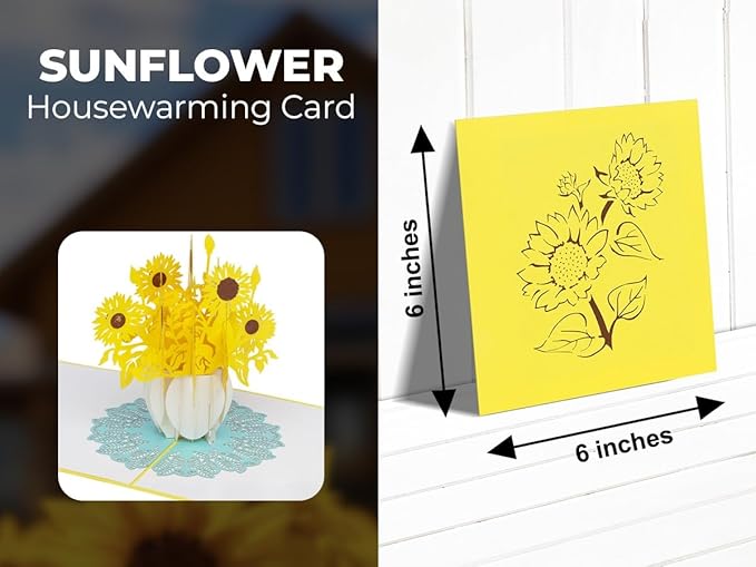 iGifts And Cards Inspirational Sunflowers 3D Pop-Up Card – Sunflower Bouquet in White Vase – Friendship, Thinking of You, Welcome Home, Housewarming, Encouragement Gift – 6 x 6 Handmade Floral Card