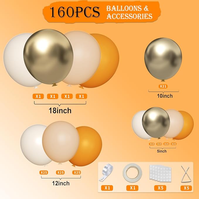 Yellow White Nude Gold Balloon Garland Arch Kit, 160Pcs Boho Latex Balloons Different Sizes 18 12 10 5 inch for Birthday Baby Shower Anniversary Party Decorations