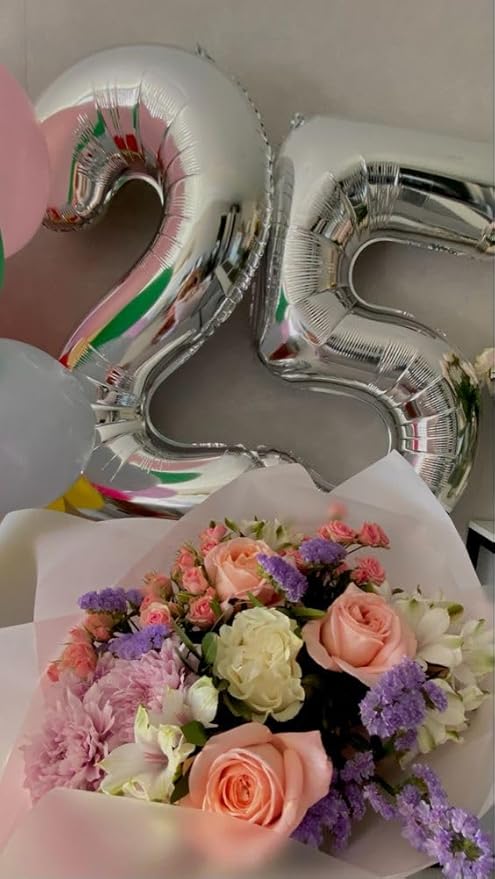 Silver Number 25 Balloon 40 inch, 25 Number Balloons, 25th Silver Birthday Decorations, 25 Year Old Women Men Silver Party Supplies