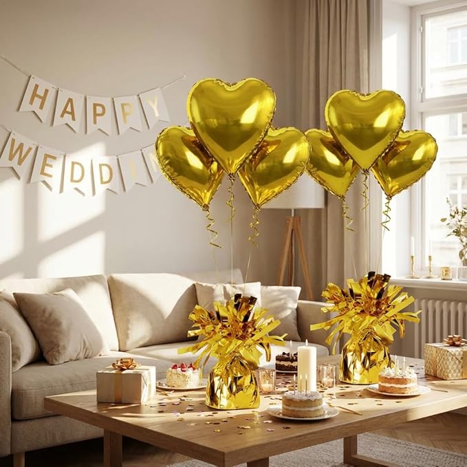 Aluminum Foil Balloon Weights for Parties (24 pcs) - 0.31lb (140g) Each - Premium Balloon Anchors for Birthday, Wedding, Dinner, Indoor & Outdoor Decorations(Gold 24pcs)