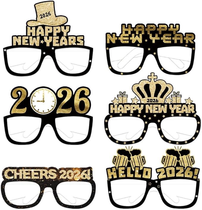 BALONAR 42 Pcs New Years Eve Party Supplies 2026 with Happy New Year Headband Tiara, New Year Glasses Metallic Fringed Noise Makers for New Years Party Favors for Adults