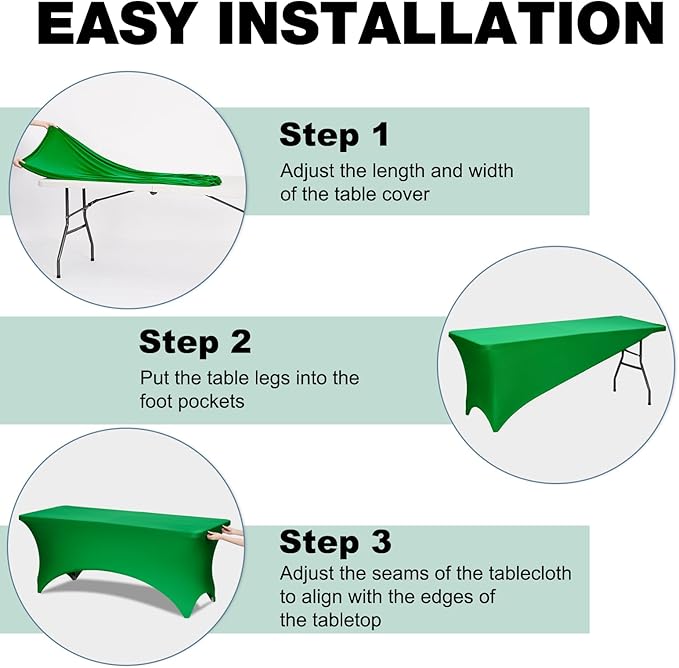 Trlyc 1 Pack 8FT Spandex Table Cloth - 96 x 30 Inch Rectangular Stretch Tablecloth, Wrinkle Resistant Scretch Table Cover for Wedding, Party, Banquet, Picnic, Outdoor Decoration (1Pcs,Green)