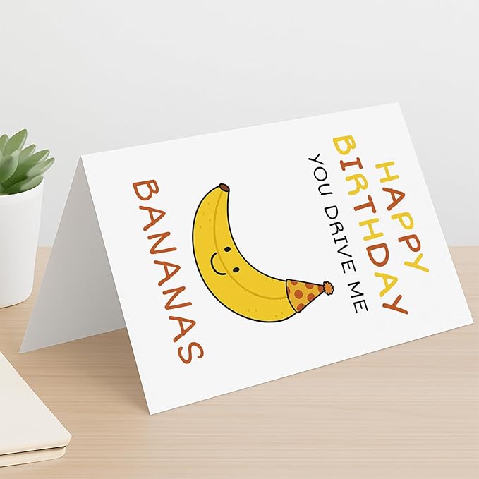 KINGNAME Funny Banana Pun Birthday Card, Cute Fruit Cartoon Card for Him Her, You Drive Me Bananas Love Greeting Card