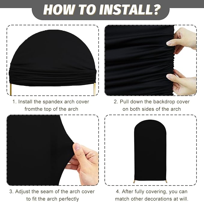 MODFUNS Wedding Arch Set - Black Spandex Arch Covers (4ft, 5ft, 6ft) Round Top Chiara Arch Stand Covers for Birthday & Wedding Ceremony Decor