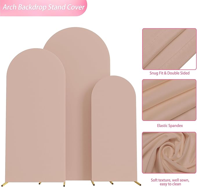 Wokceer Wedding Arch Cover Set of 3 Spandex Fitted Wedding Arch Stand Covers for Round Top Chiara Arch Backdrop Stands Cover for Birthday Party Ceremony Banquet Decoration 4ft,5ft,6ft Nude