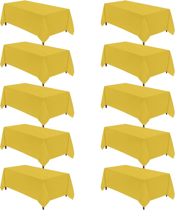 VidaFete Tablecloth 10 Pack 90 * 156inch Rectangle Table Cloth Polyester, Stain Wrinkle Resistant Polyester Dining Table Cover for Kitchen Dinning Party Wedding Rectangular Buffet Decoration(Yellow)
