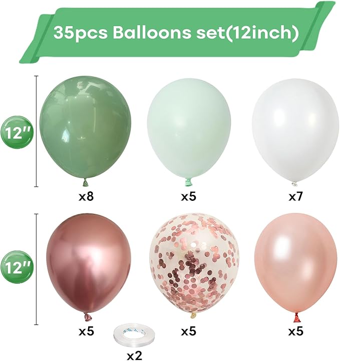 Sage Green Dusty Pink Balloon, 60 Packs 12 Inch Olive Green Retro Pink Balloon, Baby in Bloom Balloons for Girls Women Baby Shower Birthday Floral Fairy Party Woodland Party Decorations
