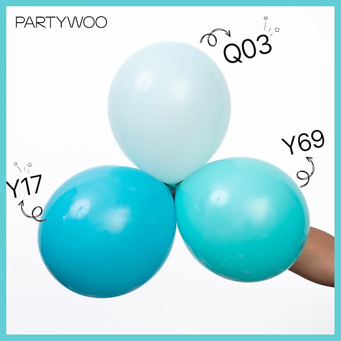 PartyWoo Teal Balloons 152pcs Different Sizes Pack of 18 12 10 5 Inch Turquoise Dark Teal Balloon Arch Kit for Baby Shower Gender Reveal Graduation Mermaid Birthday Pool Party Decorations Blue-Y69
