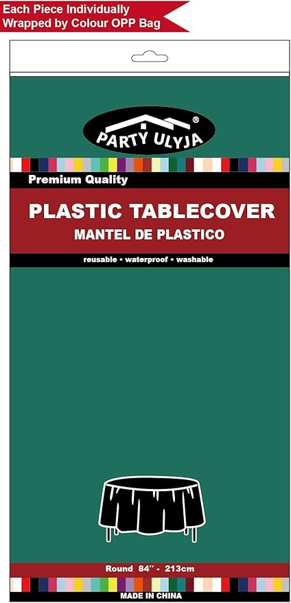 Dark Green PEVA Tablecloths 2 Pack - 84 Inch Circle, 6 ft Round - Disposable Table Covers for BBQ, Birthday, Wedding Parties - Hunter Green, Forest Green