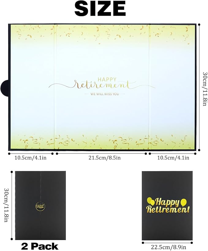 2 Pack Black Gold Retirement Party Decorations - Retirement Signing Board Guest Book Alternative | Officially Retired Gift for Men & Women | Farewell Party Supplies