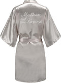 EPLAZA Women's One Size Silver Rhinestones Bride Bridesmaid Short Satin Robes for Wedding Party Getting Ready