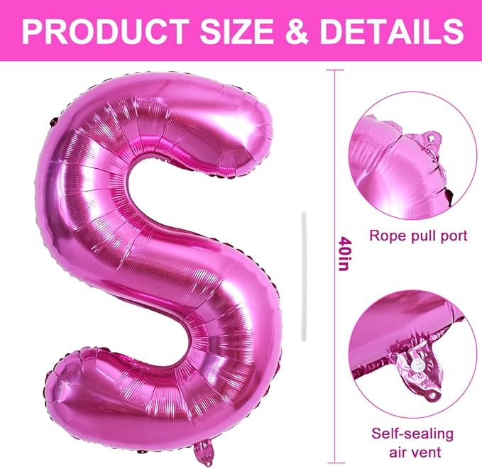 TONIFUL 40 Inch Large Rose Red Letter S Balloons - Giant Hot Pink Alphabet Letter Balloons for Birthday Party Anniversary Supplies Decorations