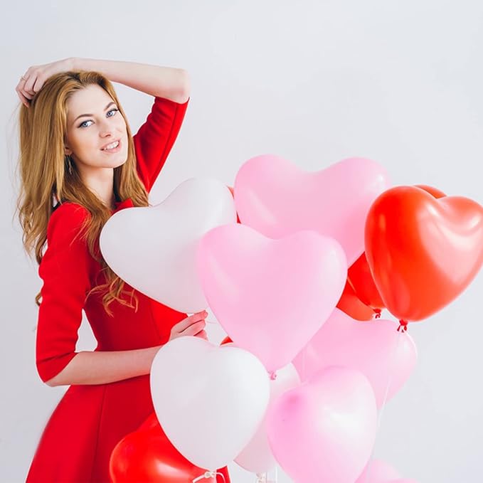 60 Pcs Love Heart Balloons 10-inch Red Pink White Latex Heart Balloons for Valentines Day Wedding Anniversary Engagement Birthday Garden Company Celebration Graduation Prom Party Romantic Decor