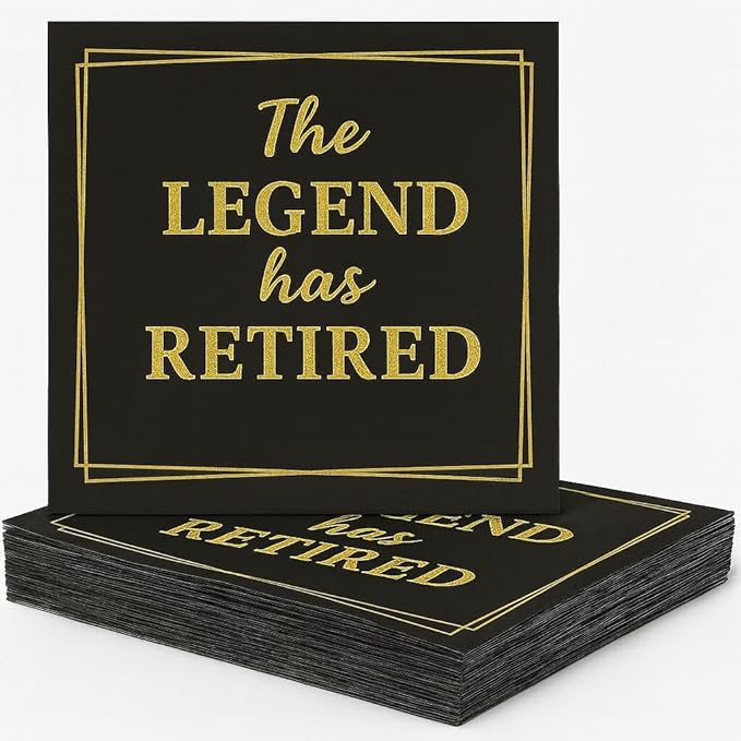 50‑Pack ‘The Legend Has Retired’ Black & Gold Napkins – 2‑Ply Cocktail, Lunch & Dinner Party Napkins – Elegant, Disposable Retirement Party Decoration – 6.5″ x 6.5″ Folded (Large, 50, Pack)