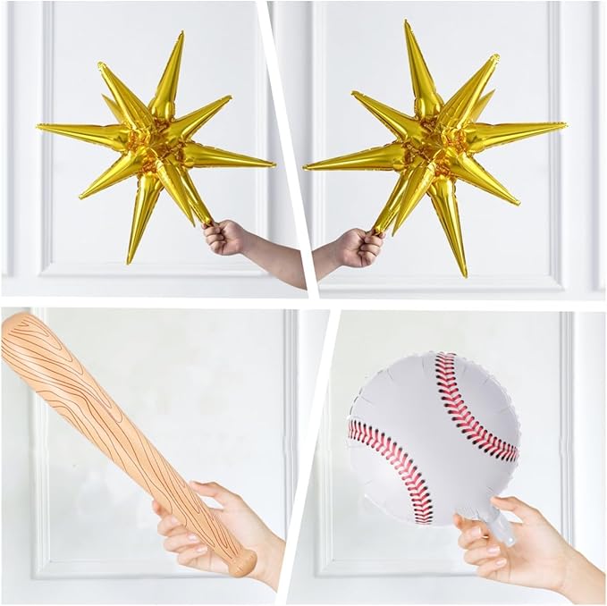 Baseball Balloon Garland Arch Kit - 140pcs Coffee Brown Yellow Gold Nude Balloons with 3D Baseball Bat & Star Balloons for Baseball Party Decorations, Birthday, Sports Theme Party Supplies
