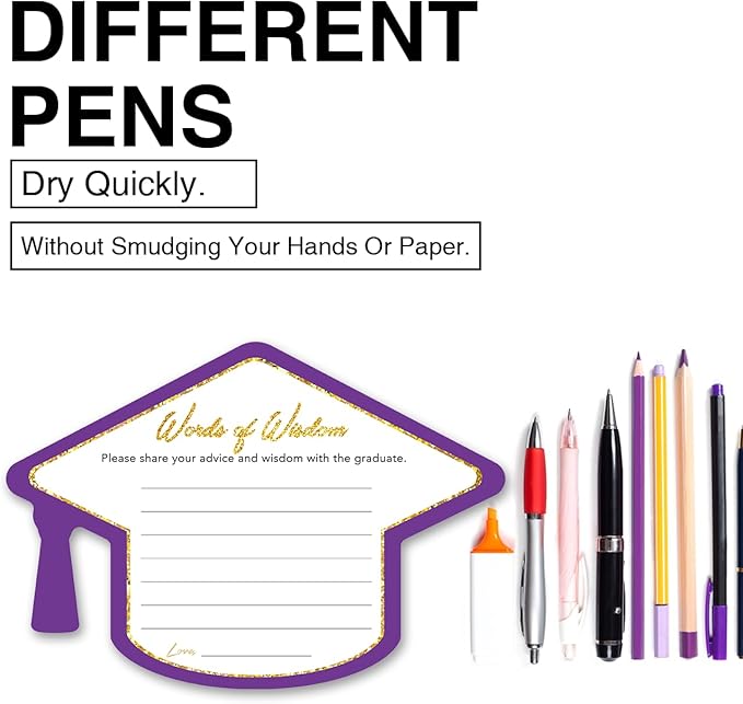 Yuzi-n Graduation Advice Cards for The Graduate (50 Pack), High School or College Graduation Party Games Decorations Supplies, Well Wishes Cards for Graduates, Advice For The Graduate Cards (Purple)