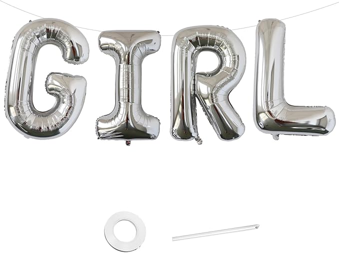 KALOR 40 Inch Silver Letter GIRL Balloons Jumbo Foil Mylar Helium Big Balloons for Her Birthday Baby Girl Shower Party Decorations