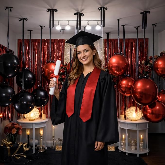 Togvu Black Red Round Foil Balloons, 16PCS Different Sizes 4D Metallic Balloon Large Sphere Mirror Ball Balloons for Prom Graduation New Year Halloween Birthday Party Ceiling Decorations Supplies