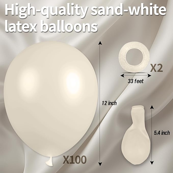 Sand White Latex Balloons 12 Inch 100 Pack Matte Latex Balloons for White Theme Birthday Party Wedding Baby Shower Decorations