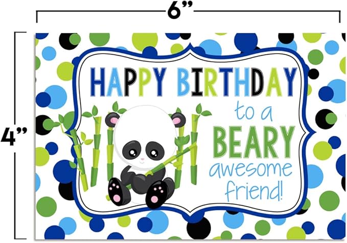 Amanda Creation BEARY Awesome Friend Panda Bear Themed Birthday Pun Themed Single All Occasion Blank Birthday Card To Send To Friends & Family, 4"x 6" (when folded) Fill In Greeting