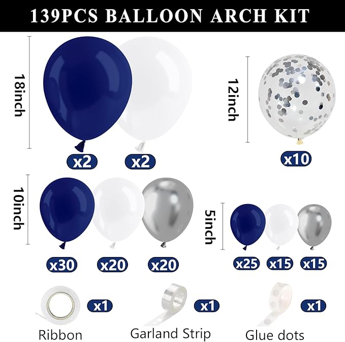 DAZONGE Navy Blue Graduation Decorations 2026 - Set of 4 Grad Balloon Boxes with 139pcs Balloon Arch Garland Kit & 4 Lighted Strings - So Proud of You 2026 Graduation Decorations
