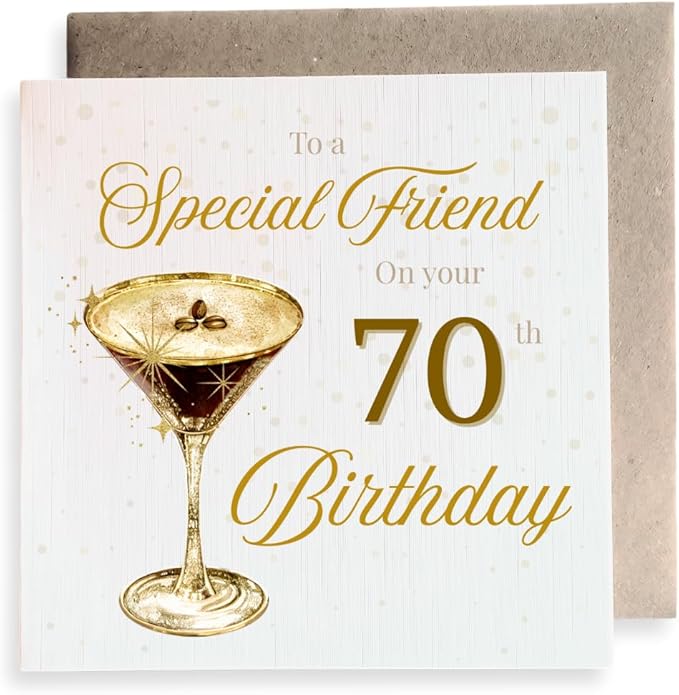Second Ave 70th Birthday Special Friend Adult Female Women's Cocktail Glitter Square Card Birthday Greeting Card for Her