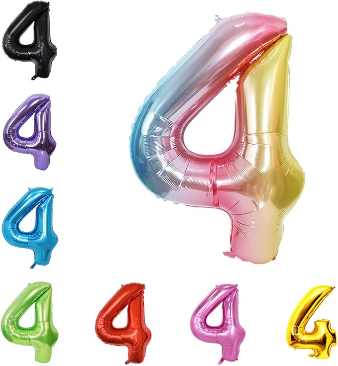 YPSelected Gradient Color 40 Inch Large Foil Helium Number Balloon Birthday Wedding Party 0-9 (Rainbow, 4)
