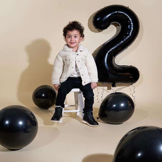 Black Number 2 Balloon 40 Inch, 2 Balloon Number, 2nd Birthday Decorations for Baby Girls Boys Toddlers