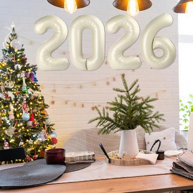 2026 Number Balloons, 40 Inch Cream White New Years Decorations, 2026 Balloon for Graduation Happy New Year and 2 6 20 26 Birthday Parties