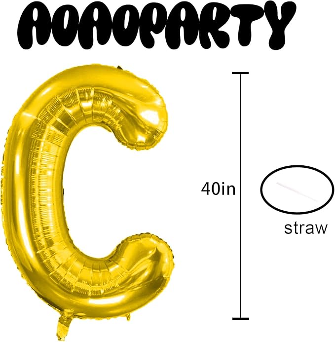 Letter Balloons 40Inch Large Giant big Foil Mylar Gold Balloons C for Birthday Party Decorations