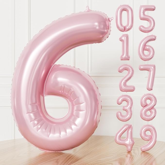 Pink Number 6 Balloons – 40 Inch Giant Foil Number Balloon, Light Pink Number Balloon for Girls Birthday, Baby Shower & Princess Theme Party Decorations