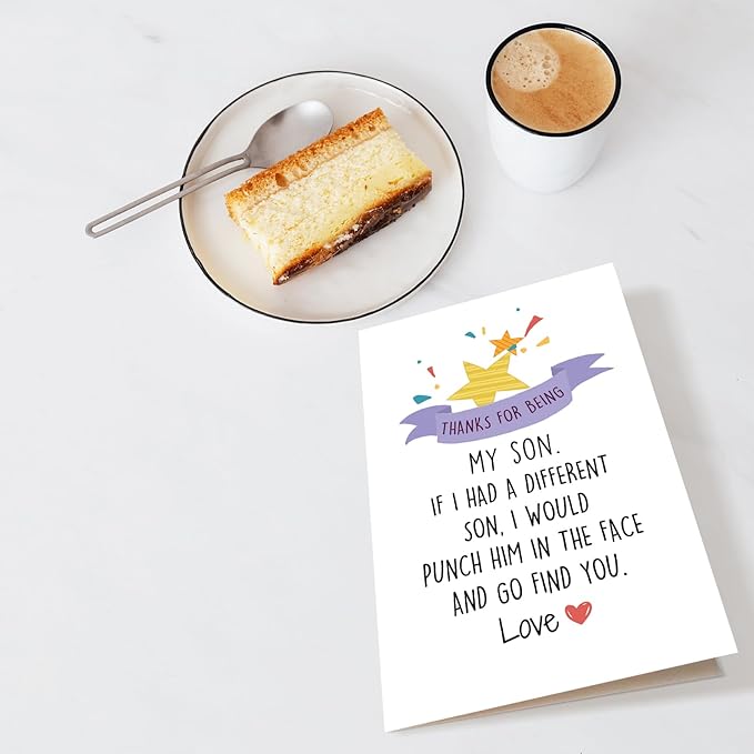 Chenive Funny Birthday Card for Son, Humorous Son Birthday Card from Mom Dad, Hilarious Son Fathers Day Card, Father's Day Card for Son, Thank You for Being My Son