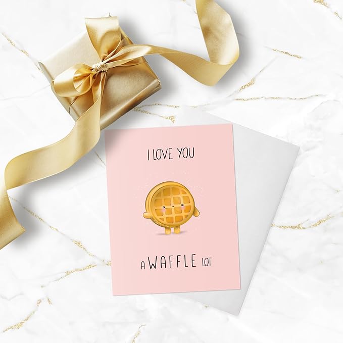 Anniversary Card Mothers Day Birthday for Mom Dad Wife Husband Girlfriend Boyfriend Stepmom Aunt Parents – Cute Funny Punny Greeting Card for Fathers Day – Blank Inside (Love You A Waffle Lot)