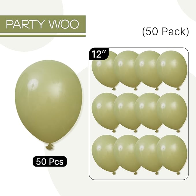 PartyWoo Sage Green Balloons 50 pcs 12 Inch Matte Sage Olive Green Boho Neutral Eucalyptus Latex Helium Balloons for Wedding Baby Shower Gender Reveal Birthday Graduation Party Decorations Green-F11