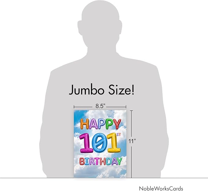NobleWorks - Milestone Birthday Card with Envelope (Letterhead 8.5 x 11 Inch) - Inflated Messages-101 (Not Actual Balloons) J2769MBG