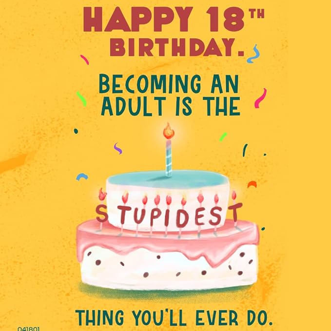 Prime Greetings Funny 18th Birthday Card, Made in America, Eco-Friendly, Thick Card Stock with Premium Envelope 5in x 7.75in, Packaged in Protective Mailer