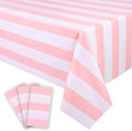 Kesfey 3 Packs Pink and White Vertical Striped Tablecloth 54 x 108 Inch Pink Stripe Table Cloths Disposable Plastic Stripe Table Covers Waterproof Pink Striped Picnic Table Cover for Birthday Party