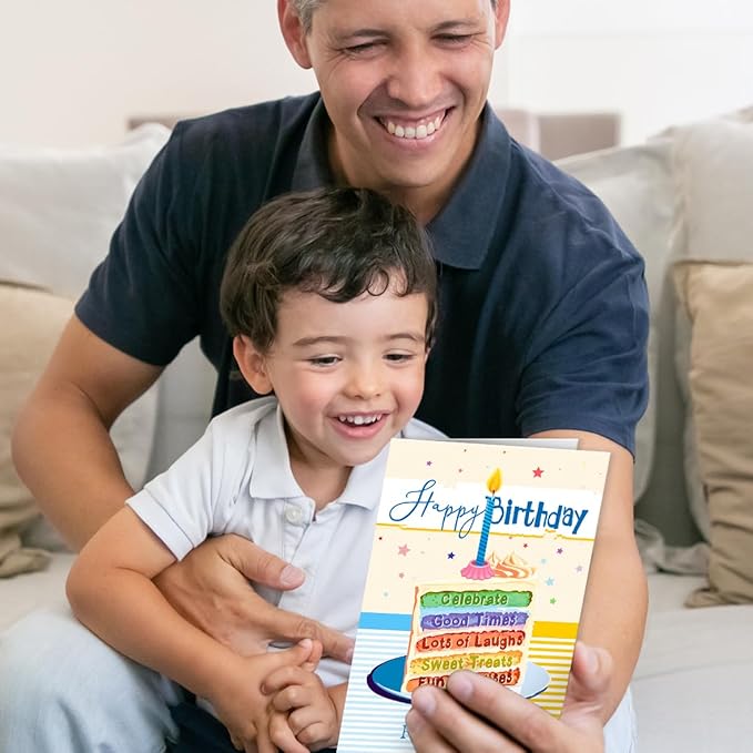 Happy Birthday Card for Son,Son Birthday Gifts from Dad Mom,Thick Card Stock with Premium Envelope 5.3in x 8in