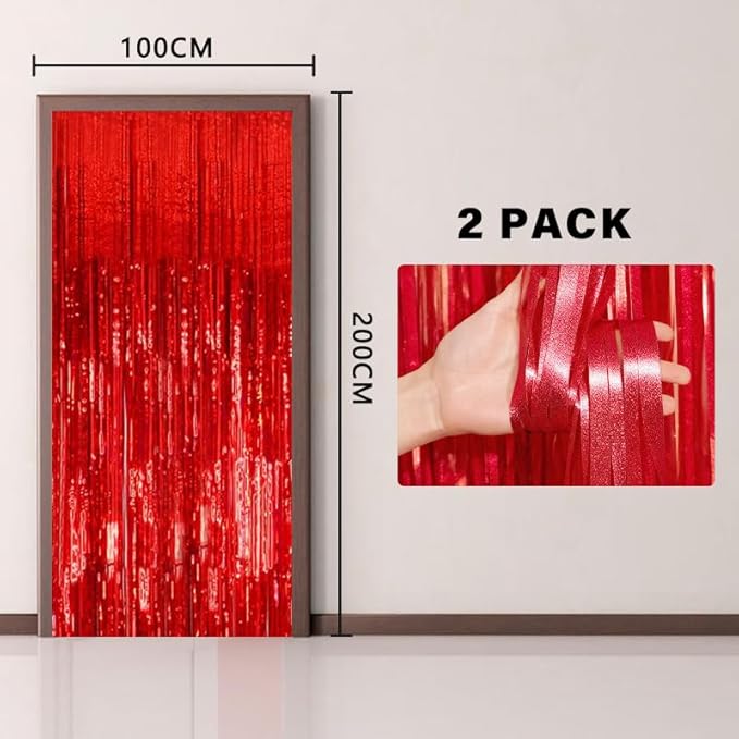 Birthday Party Streamer Backdrop Decorations-Glossy Foil,Brightly Colored,Perfect for Themed Party,Christmas,2 Pack,Red