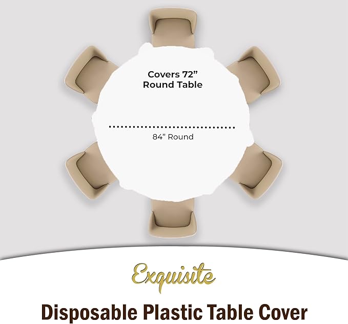 Exquisite 12-Pack Premium Plastic Tablecloth Pack of 12 - Premium Plastic Tablecloth 84 Inch Round Table Cover - Checkered