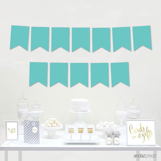 Andaz Press Hanging Pennant Banner with String, Diamond Blue, 1-Set, 24 Pennants, Approx. 12-Feet Long