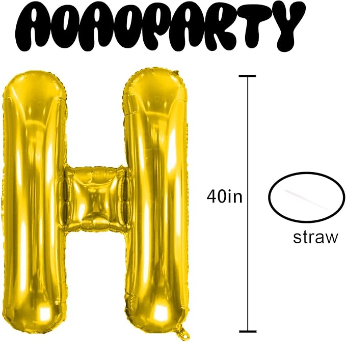 Letter Balloons 40Inch Large Giant big Foil Mylar Gold Balloons H for Birthday Party Decorations