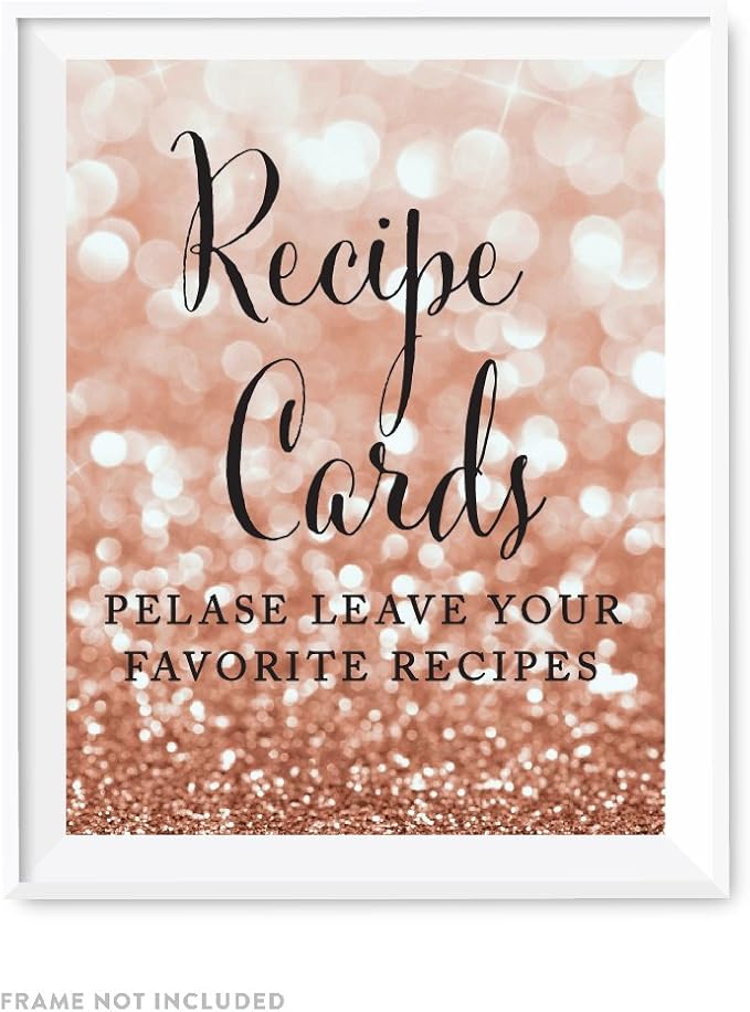 Andaz Press Wedding Party Signs, Glitzy Rose Gold Glitter, 8.5x11-inch, Recipe Cards, Leave Your Favorite Recipes, 1-Pack, Bokeh Colored Party Supplies