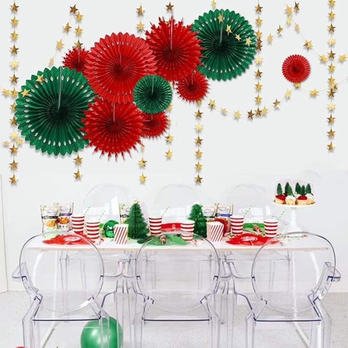 Decor365 Ugly Sweater Christmas Party Decorations Red Green Gold Star Garlands Christmas Hanging Fans Xmas Banner Home Classroom Office Decoration Holiday Phogobooth Backdrop Decor