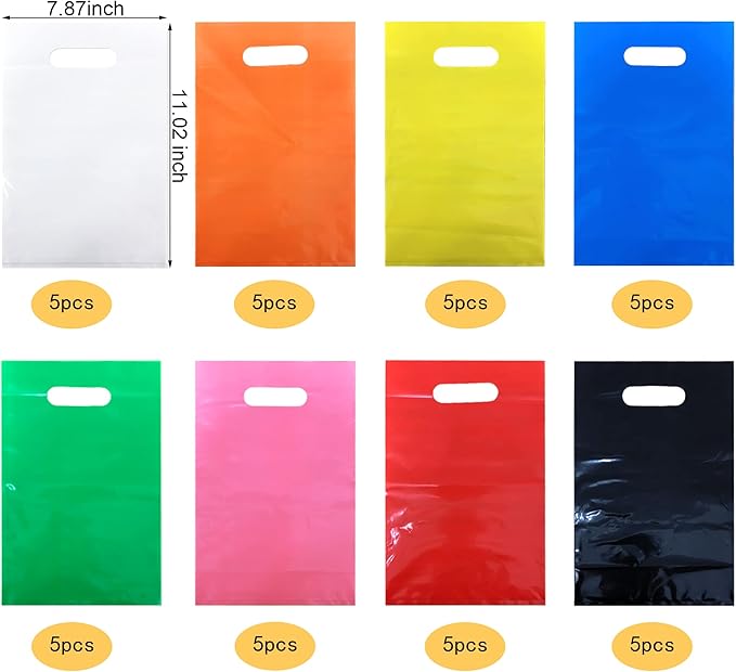 TOSPARTY 40PCS Colorful Plastic Gift Bags Easter Candy Bag Die Cut Plastic Bags are Sturdy Party Assorted Easter Gift Bag